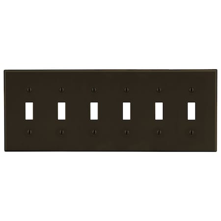 Hubbell Wiring Device-Kellems Wallplate, 6-Gang, 6) Toggle, Brown P6